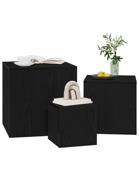 Set di 3 tavolini impilabili in legno ingegnerizzato nero