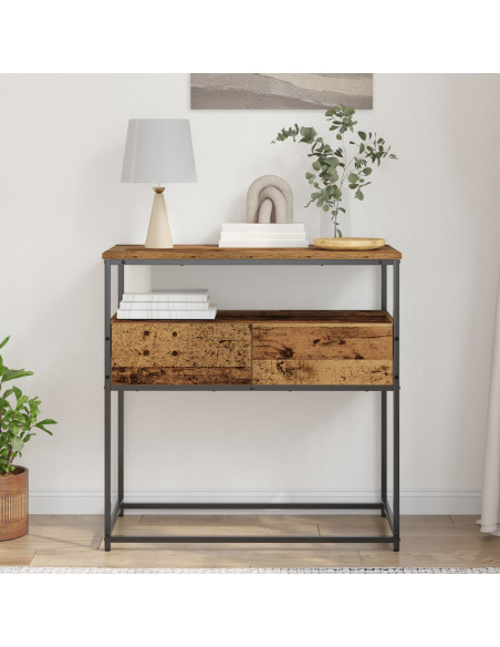 Tavolo Consolle Legno Vecchio 75x40x75 cm Legno Ingegnerizzato e Acciaio