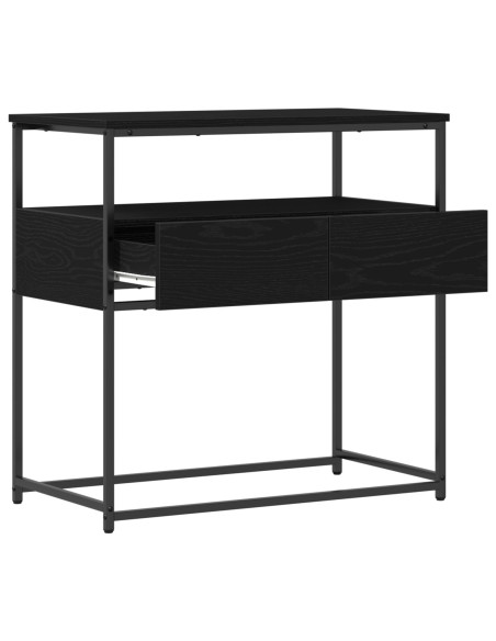 Tavolino  Nero Rovere 75x40x75 cm in Legno Ingegnerizzato e Acciaio
