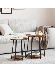 Set tavolini con lo scaffale 2 pcs Rovere Affumicato e Nero