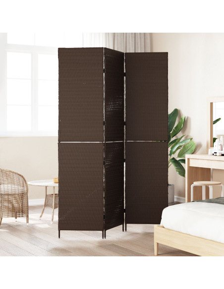 Divisore per stanze  3 pannelli pieghevoli marrone 146x180 cm in polirattan