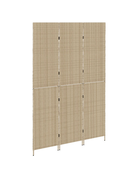 Divisorio per stanze  3 pannelli pieghevole beige 146x200 cm in poli rattan