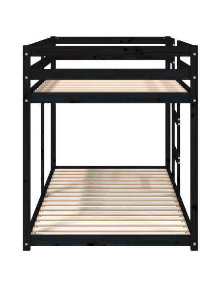 Letto a Castello Nero 90x200 cm in Legno Massello di Pino