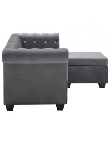 Divano Chesterfield a L in Velluto 199x142x72 cm Grigio