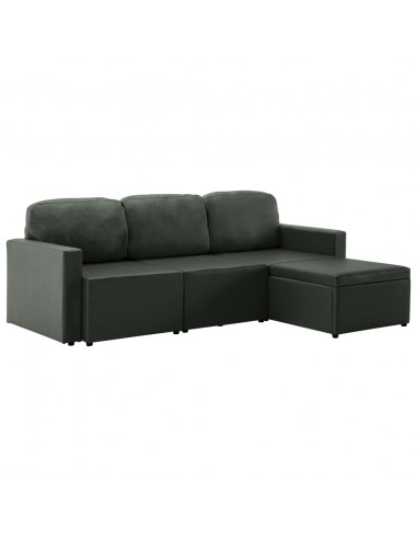 Divano Letto Modulare a 3 Posti Grigio in Similpelle