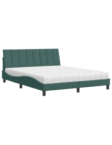 Letto con Materasso Verde Scuro 160x200 cm in Velluto