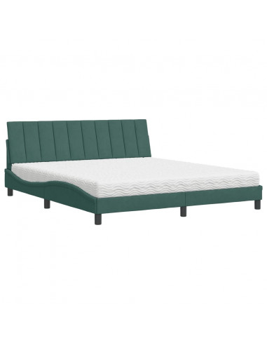 Letto con Materasso Verde Scuro 180x200 cm in Velluto