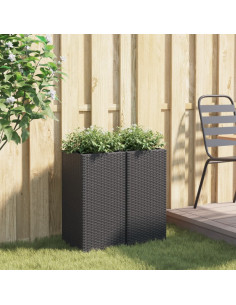 Fioriere da Giardino 2 pz Nere 30x30x60 cm in Polyrattan 2