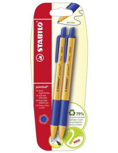 STABILO Penna a sfera Ecosostenibile - pointball - CO2 neutral - Pack da 2 - Blu
