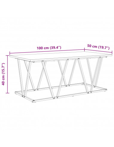 Tavolino da caffè in rovere affumicato 100x50x40 cm in legno ingegnerizzato e metallo