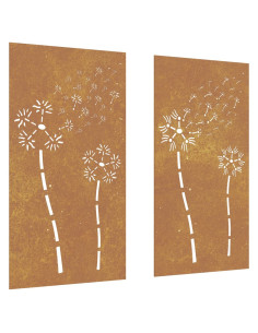 Decorazioni Muro da Giardino 2pz 105x55 cm Fiore Acciaio Corten