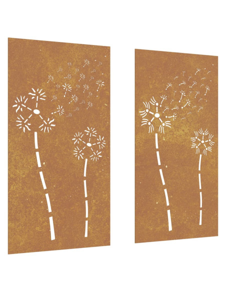 Decorazioni Muro da Giardino 2pz 105x55 cm Fiore Acciaio Corten