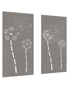 Decorazioni Muro da Giardino 2pz 105x55 cm Fiore Acciaio Corten 2