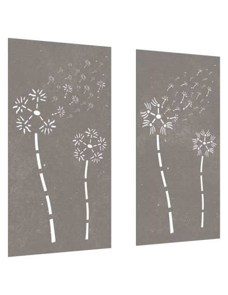 Decorazioni Muro da Giardino 2pz 105x55 cm Fiore Acciaio Corten