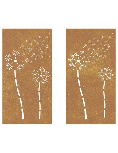 Decorazioni Muro da Giardino 2pz 105x55 cm Fiore Acciaio Corten