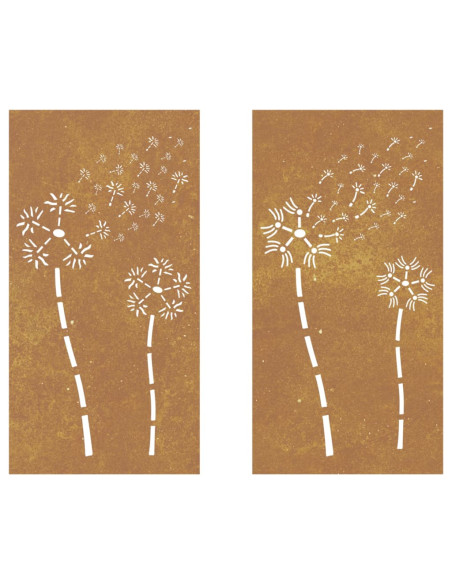 Decorazioni Muro da Giardino 2pz 105x55 cm Fiore Acciaio Corten