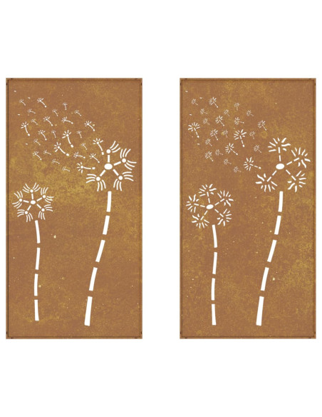 Decorazioni Muro da Giardino 2pz 105x55 cm Fiore Acciaio Corten
