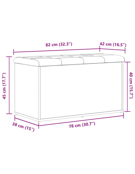 panchina da stoccaggio  nero rovere 80x40x45 cm in legno ingegnerizzato