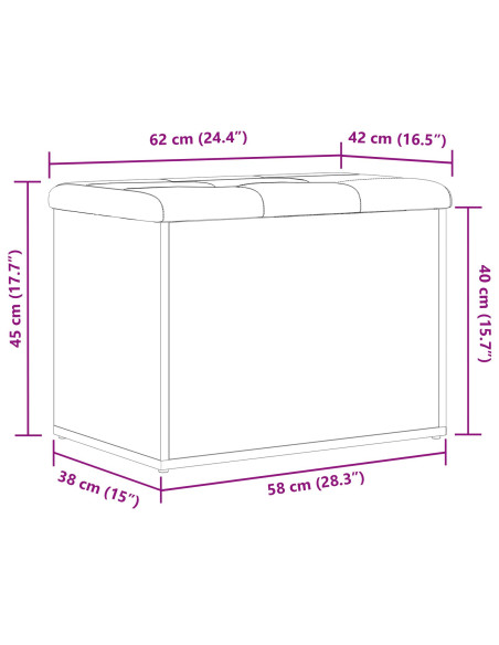 Panchina con contenitore Rovere nero 62 x 42 x 45 cm