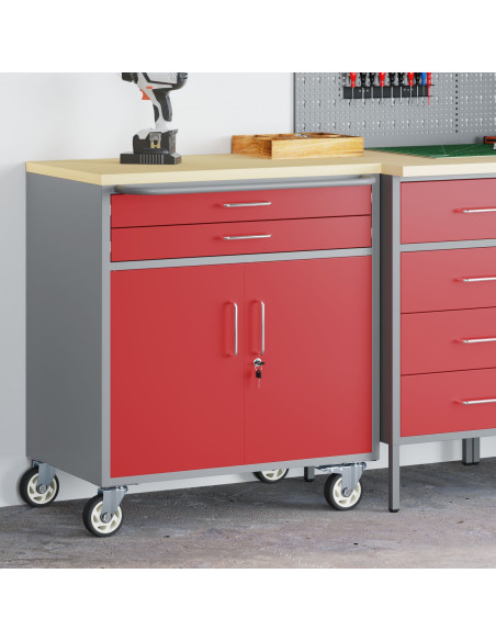 Armadio per Attrezzi  con Ruote e Serratura Rosso 75x45x85 cm Acciaio
