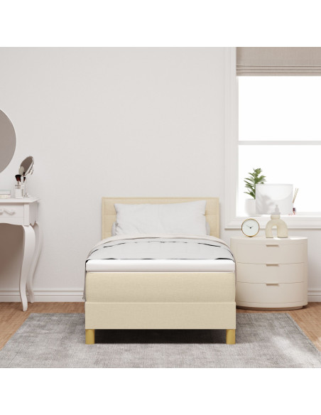Letto Box Spring con Materasso Panna 100x200 cm Tessuto