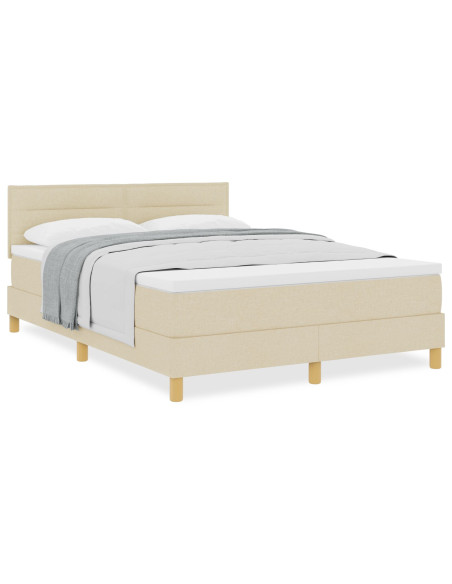 Letto con Box Spring con Materasso Panna 140x190 cm Tessuto