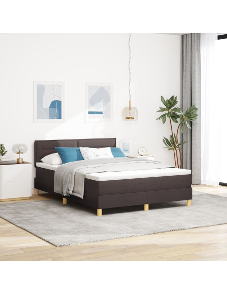 Letto con Box Spring e Materasso Marrone Scuro 160x200 cm Tessuto