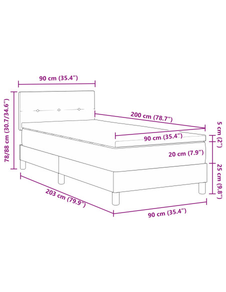 Letto a Molle con Materasso Blu 90x200 cm in Tessuto