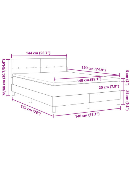 Letto con Rete a Molle e Materasso Tortora 140x190 cm Tessuto