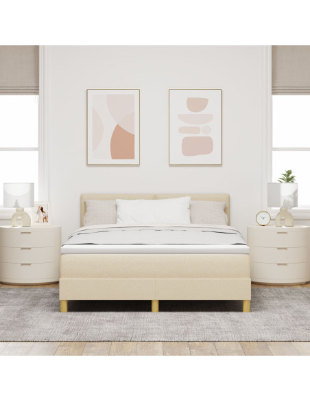 Letto con Sommier e Materasso Panna 140x190 cm Tessuto