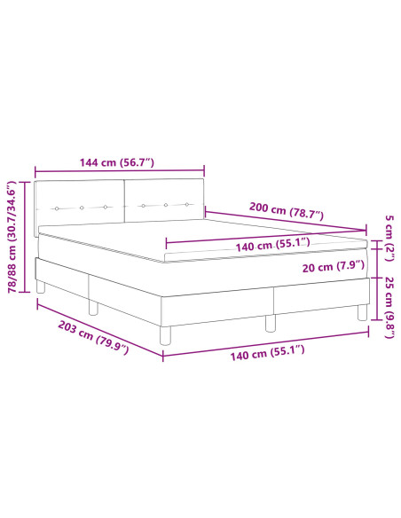 Letto a molle con materasso Grigio scuro 140 x 200 cm Tessuto