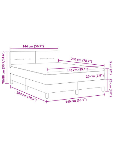 Letto a molle con materasso Nero 140 x 200 cm Tessuto