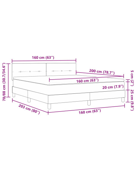 Letto a molle con materasso Nero 160 x 200 cm Tessuto