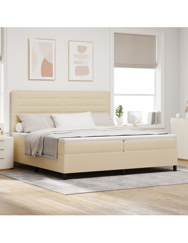 Letto a molle con materasso Crema 200 x 200 cm Tessuto