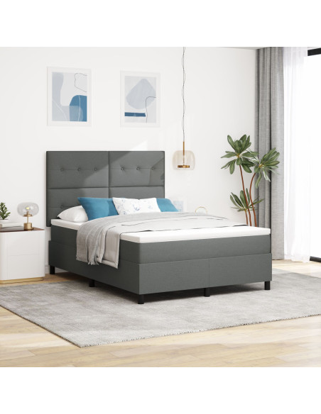 Letto Box Spring con Materasso Grigio Scuro 140x190 cm Tessuto