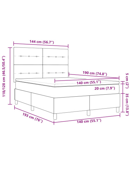 Letto con Box Spring e Materasso Talpa 140x190 cm Tessuto