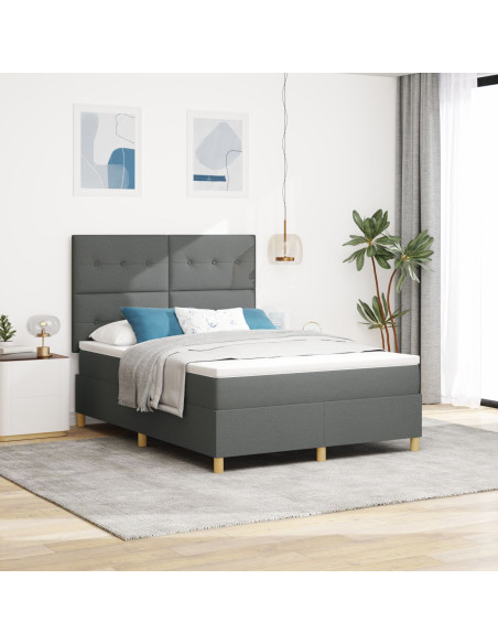Letto a Molle con Materasso Grigio Scuro 140x190 cm Tessuto
