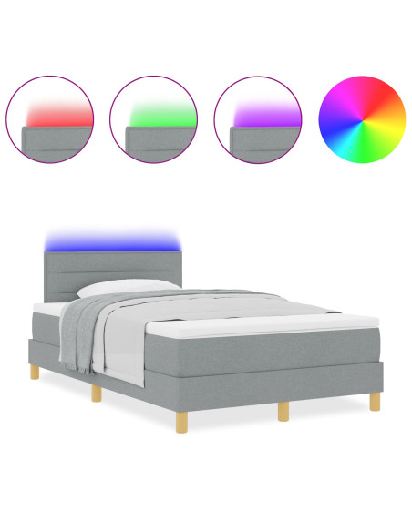 Letto a Molle con Materasso & Luce LED Grigio Chiaro 120x200 cm Tessuto