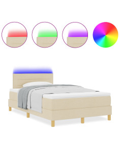 Letto a Sorgente LED con materasso Crema 120 x 200 cm Tessuto