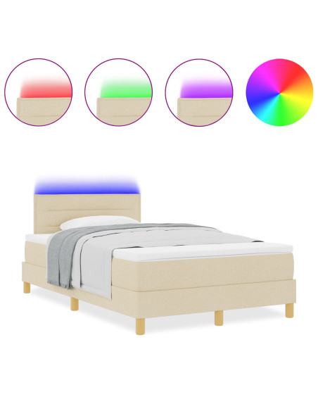 Letto a Sorgente LED con materasso Crema 120 x 200 cm Tessuto