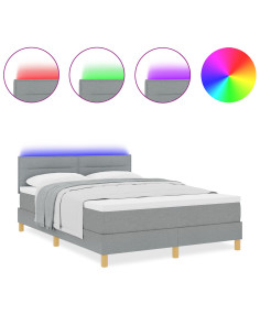Letto a Sorgente LED con led Grigio chiaro 140 x 190 cm Tessuto