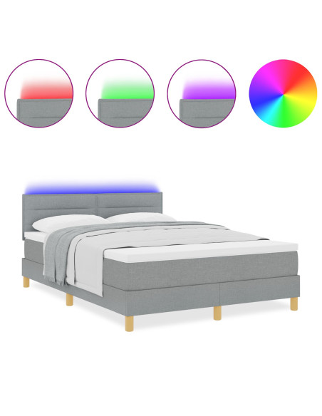 Letto con Box Spring con Materasso & LED Grigio Chiaro 140x190 cm Tessuto