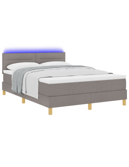 Letto Box Spring con Materasso & LED Tortora 140x190 cm Tessuto