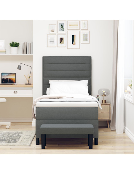 Letto con Box Spring con Materasso & Panchina Grigio Scuro 100x200 cm Tessuto