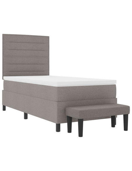 Letto Box Spring con Materasso e Panchina Taupe 100x200 cm in Tessuto