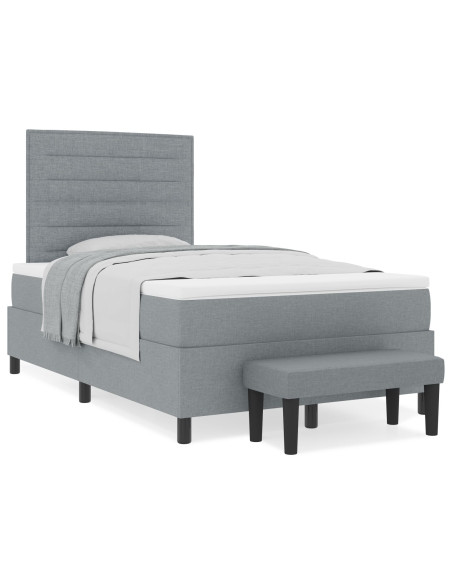 Letto Box Spring con Materasso e Panchina Grigio Chiaro 120x200 cm Tessuto