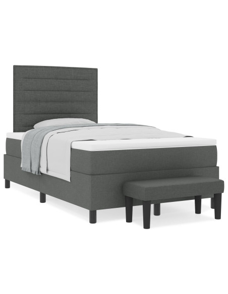 Letto con Box Spring e Materasso & Panchina Grigio Scuro 120x200 cm Tessuto