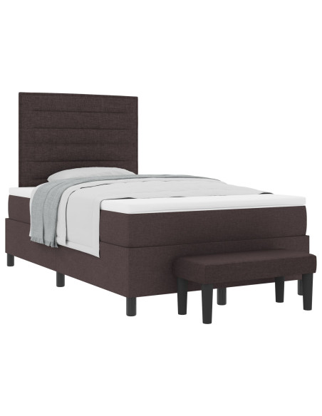 Letto con Box Spring e Materasso & Panchina Marrone Scuro 120x200 cm Tessuto