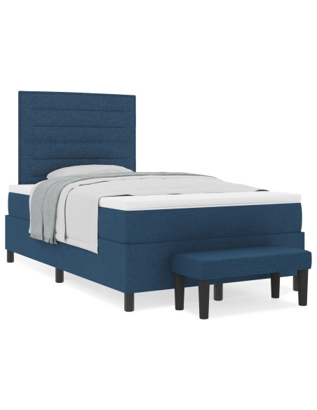 Letto a Box Spring con Materasso & Panchina Blu 120x200 cm Tessuto