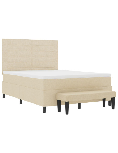 Letto a Molle con Materasso & Panchina Crema 140x190 cm Tessuto